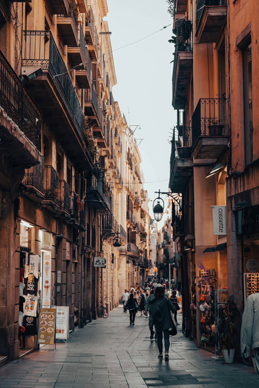 narrow streets barcelona at dusk